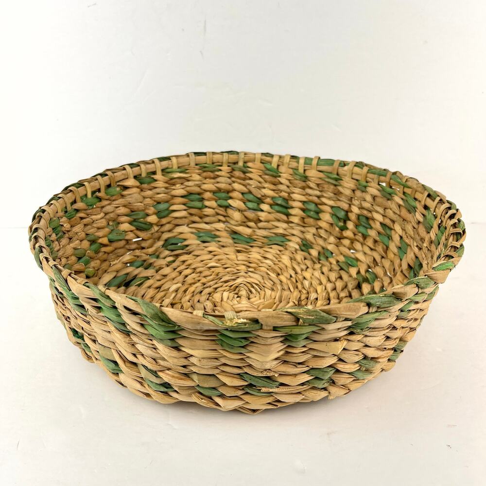 Crate and Barrel Low 13in Round Hyacinth Basket Metal Wire Reinforced